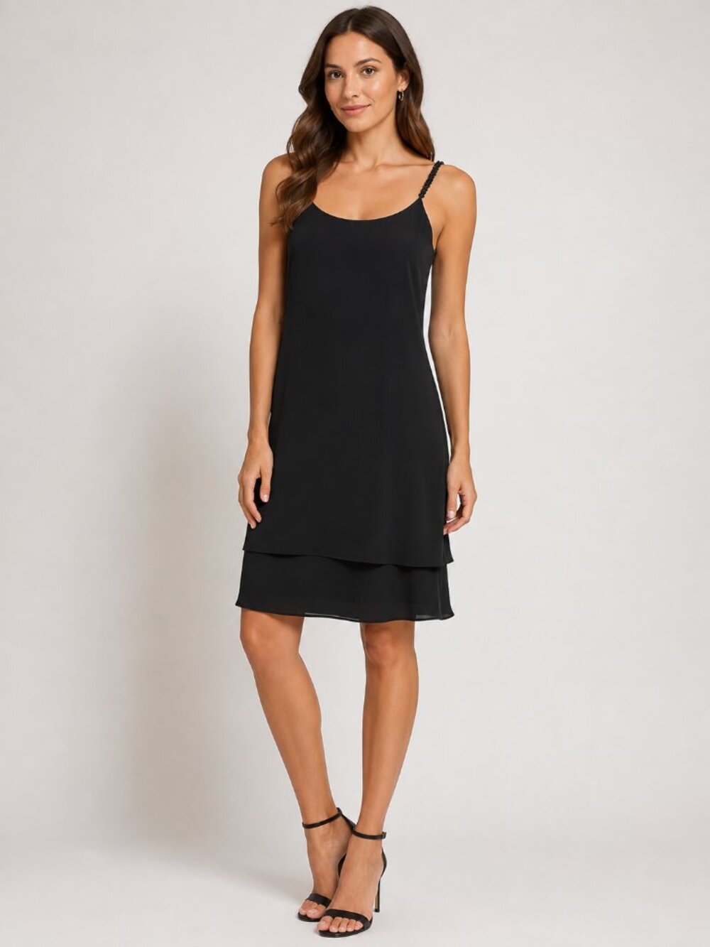 Y2K Linea Domani Vintage Tiered Dress with Crystal Straps Black Size 7/8